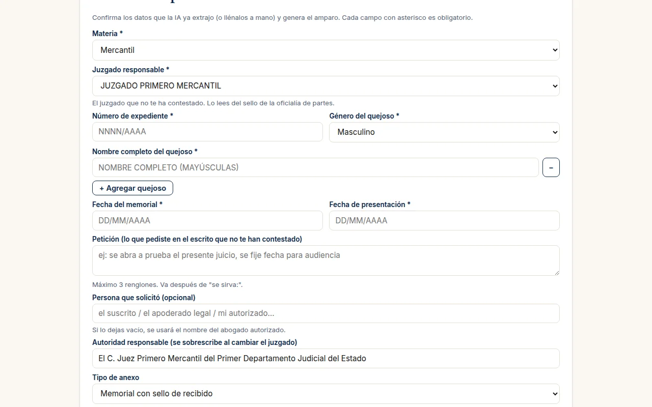 Confirma los datos del expediente
