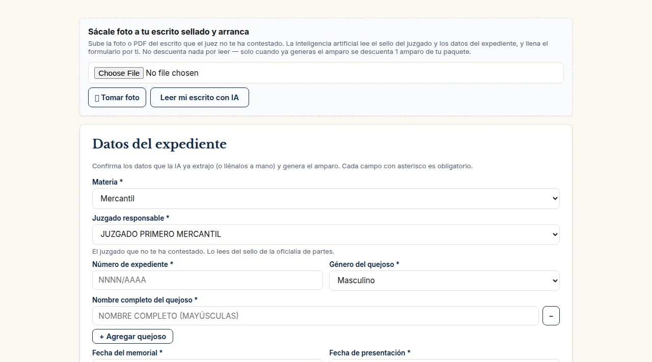 Foto del escrito con sello → formulario lleno