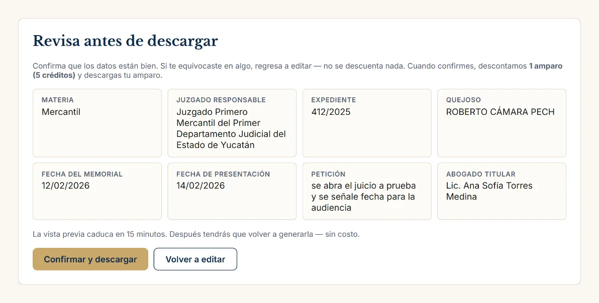 Revisa antes de gastar un amparo