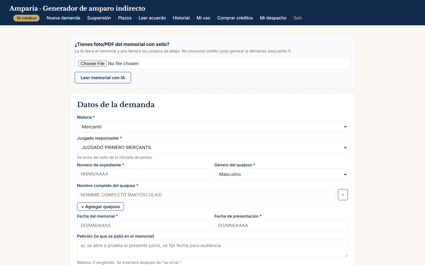 Pantalla inicio de Amparia